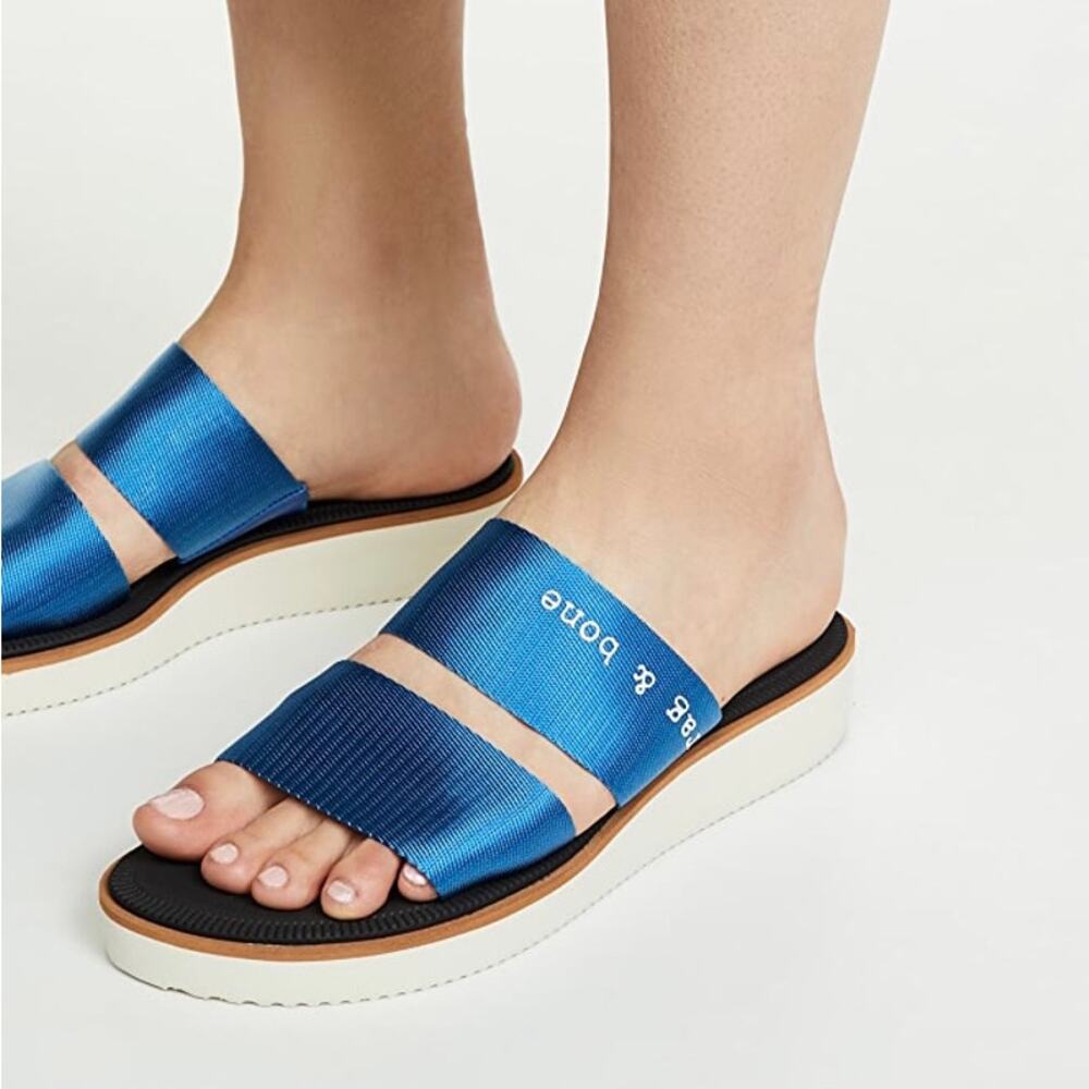 Rag & Bone Mila Slide Cobalt Blue Slip On Flat Chunky Sole Sandals